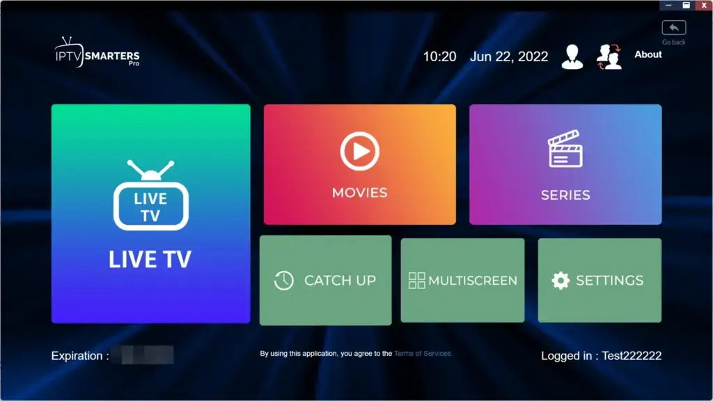 IPTV Smarters pro-grensesnitt