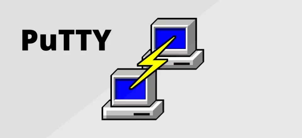 PuTTY logo and icon showing two computer monitors connected by a yellow lightning bolt, needed for remotely accessing your Enigma2 device.